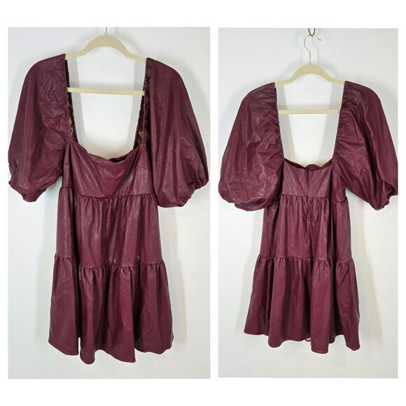 Amanda Uprichard Red Faux Leather Maisie Mini Dress Puff Sleeves Women's Medium - Picture 2 of 11